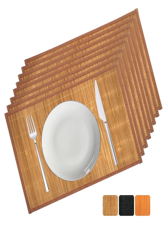 ANDSTAR Set of 8 Pcs Bamboo Placemats with Fabric Border Sushi Rolling Mat Japanese Style Natural Anti-Slip Bamboo Placemats Washable Heat-Resistant Table Mats for Dining Room and Kitchen（Coffee） - Image 1